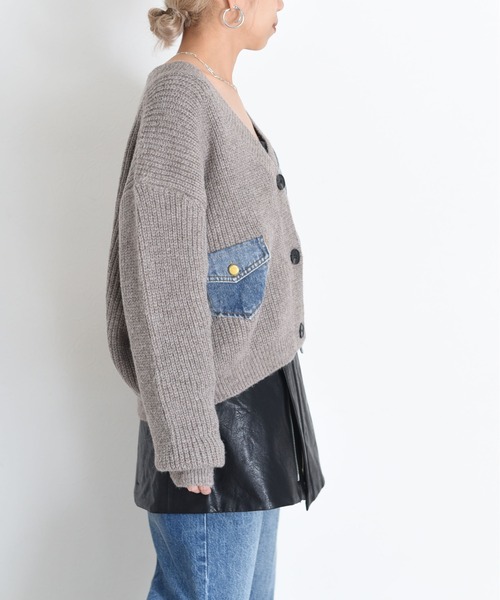 Eimee Law（エイミーロウ）の「デニムドッキングニットカーデ（カーディガン/ボレロ・レディース・チャコールグレー/アイボリー/モカ・FREE）」の5枚目の写真