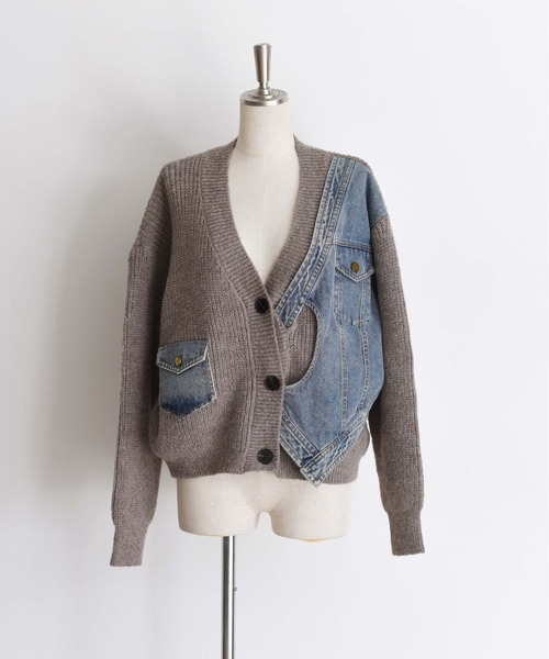 Eimee Law（エイミーロウ）の「デニムドッキングニットカーデ（カーディガン/ボレロ・レディース・チャコールグレー/アイボリー/モカ・FREE）」の10枚目の写真