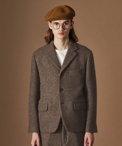 ブラウン テーラードジャケット ウール混紡 NUJOH ジャケット テーラードジャケット Tailored Brown Houndstooth