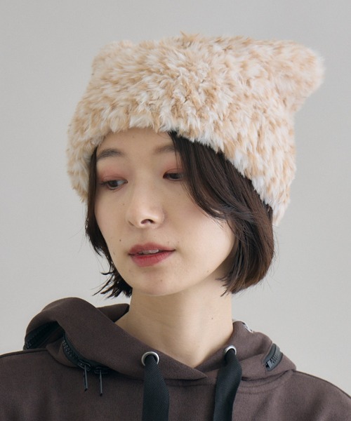 Paradise Picnic(パラダイスピクニック)の「ネコみみファー帽子(ニットキャップ/ビーニー・レディース・ブラック/グレー/ブラウン/ベージュ・FREE)」の4枚目の写真