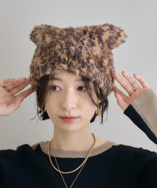 Paradise Picnic(パラダイスピクニック)の「ネコみみファー帽子(ニットキャップ/ビーニー・レディース・ブラック/グレー/ブラウン/ベージュ・FREE)」の3枚目の写真