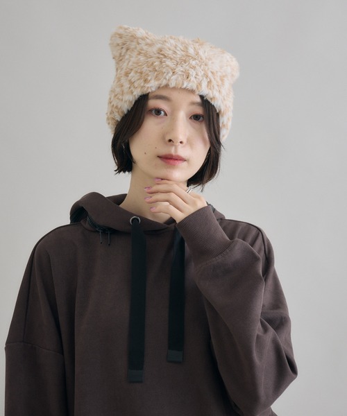 Paradise Picnic(パラダイスピクニック)の「ネコみみファー帽子(ニットキャップ/ビーニー・レディース・ブラック/グレー/ブラウン/ベージュ・FREE)」の17枚目の写真