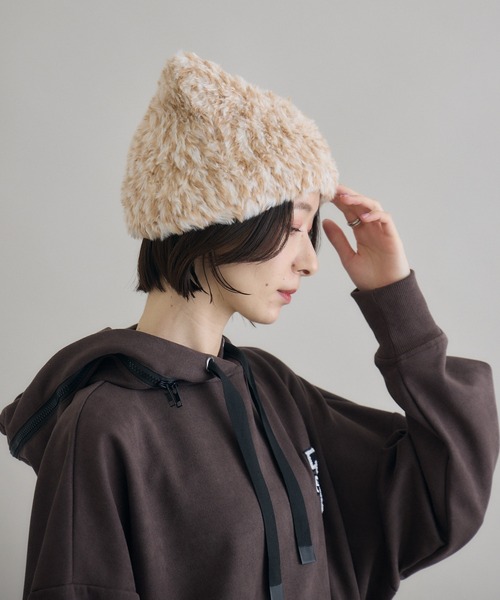 Paradise Picnic(パラダイスピクニック)の「ネコみみファー帽子(ニットキャップ/ビーニー・レディース・ブラック/グレー/ブラウン/ベージュ・FREE)」の18枚目の写真