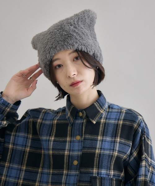 Paradise Picnic(パラダイスピクニック)の「ネコみみファー帽子(ニットキャップ/ビーニー・レディース・ブラック/グレー/ブラウン/ベージュ・FREE)」の19枚目の写真