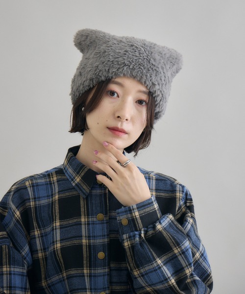 Paradise Picnic(パラダイスピクニック)の「ネコみみファー帽子(ニットキャップ/ビーニー・レディース・ブラック/グレー/ブラウン/ベージュ・FREE)」の20枚目の写真
