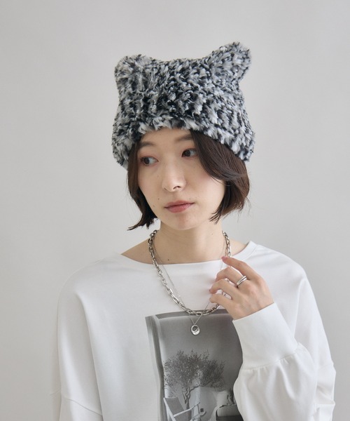 Paradise Picnic(パラダイスピクニック)の「ネコみみファー帽子(ニットキャップ/ビーニー・レディース・ブラック/グレー/ブラウン/ベージュ・FREE)」の12枚目の写真