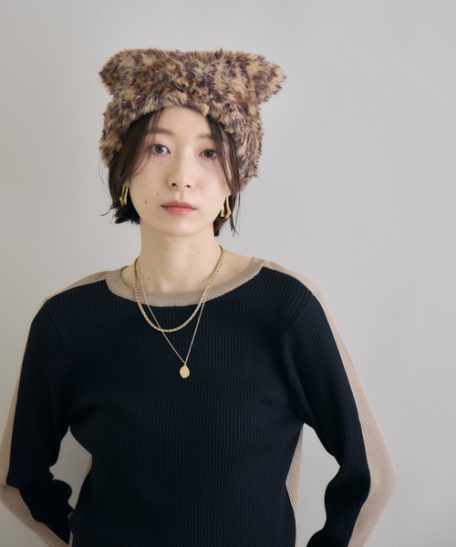 Paradise Picnic(パラダイスピクニック)の「ネコみみファー帽子(ニットキャップ/ビーニー・レディース・ブラック/グレー/ブラウン/ベージュ・FREE)」の6枚目の写真