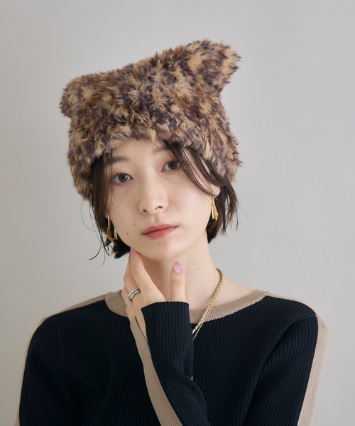 Paradise Picnic(パラダイスピクニック)の「ネコみみファー帽子(ニットキャップ/ビーニー・レディース・ブラック/グレー/ブラウン/ベージュ・FREE)」の8枚目の写真