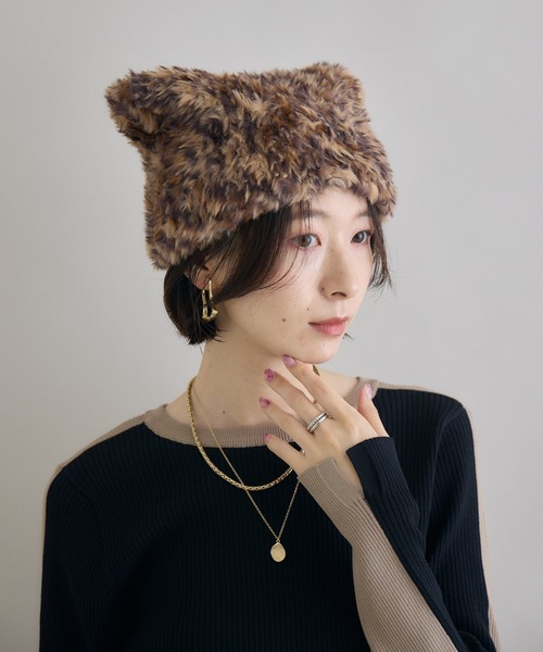 Paradise Picnic(パラダイスピクニック)の「ネコみみファー帽子(ニットキャップ/ビーニー・レディース・ブラック/グレー/ブラウン/ベージュ・FREE)」の10枚目の写真
