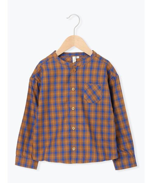 Samansa Mos2 Lagom（サマンサモスモスラーゴム）の「チェックバンドカラーシャツ（シャツ/ブラウス・キッズ・レッド/キャメル・100/110/120/95/130）」の2枚目の写真