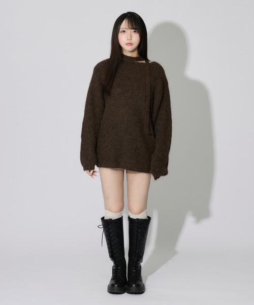ALLuRing ChaRm(アリュリングチャーム)の「Neck String Over Knit / 首紐オーバーニットワンピース(ニット/セーター・レディース・ホワイト/ブラウン・FREE)」の12枚目の写真
