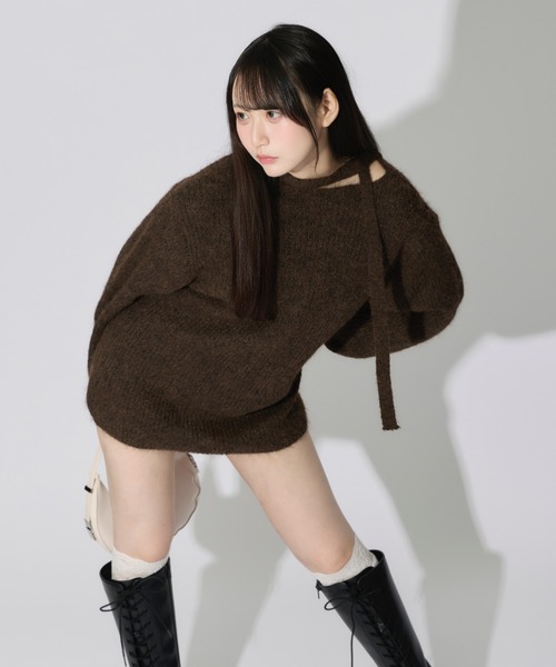 ALLuRing ChaRm(アリュリングチャーム)の「Neck String Over Knit / 首紐オーバーニットワンピース(ニット/セーター・レディース・ホワイト/ブラウン・FREE)」の22枚目の写真