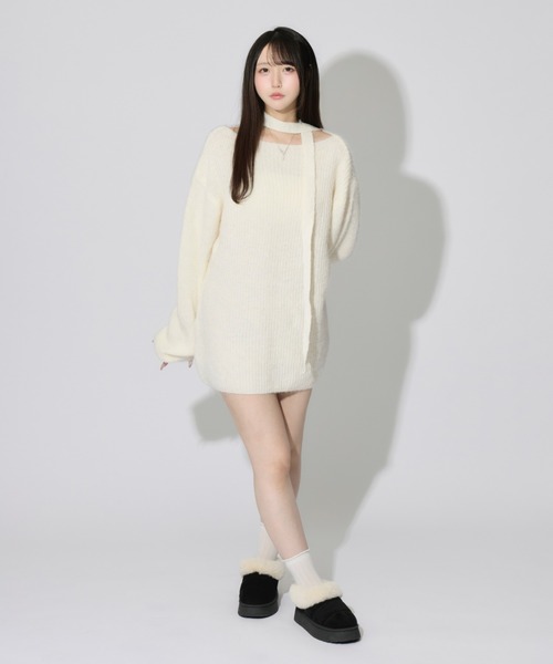 ALLuRing ChaRm(アリュリングチャーム)の「Neck String Over Knit / 首紐オーバーニットワンピース(ニット/セーター・レディース・ホワイト/ブラウン・FREE)」の7枚目の写真