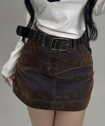 FOLLOWIN（フォロウィン）の「【インナーパンツ裏地付】ビンテージウォッシュ加工のデニムミニスカート（スカート）」