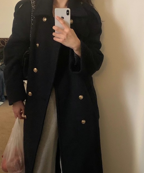 セール】ダブルゴールドボタンロングコート（ステンカラーコート