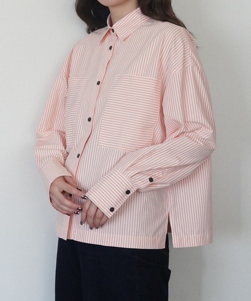 ZOZOMARKET（ゾゾマーケット）の「スーパーワイドスリーブリラクシーシャツ-ZOZOMARKET by ハヤシアンナ（シャツ/ブラウス・レディース・ライトブルー/オレンジ・マルチサイズ）」の2枚目の写真