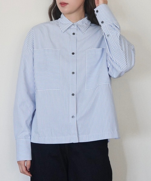 ZOZOMARKET（ゾゾマーケット）の「スーパーワイドスリーブリラクシーシャツ-ZOZOMARKET by ハヤシアンナ（シャツ/ブラウス・レディース・ライトブルー/オレンジ・マルチサイズ）」の3枚目の写真