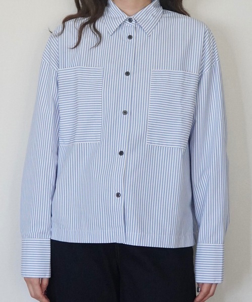 ZOZOMARKET（ゾゾマーケット）の「スーパーワイドスリーブリラクシーシャツ-ZOZOMARKET by ハヤシアンナ（シャツ/ブラウス・レディース・ライトブルー/オレンジ・マルチサイズ）」の4枚目の写真