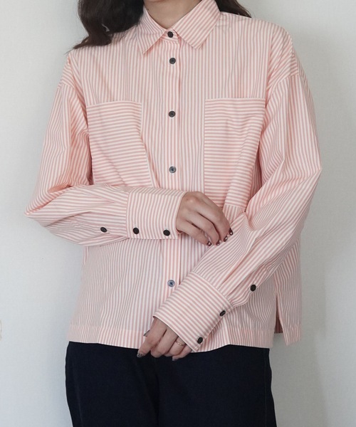 ZOZOMARKET（ゾゾマーケット）の「スーパーワイドスリーブリラクシーシャツ-ZOZOMARKET by ハヤシアンナ（シャツ/ブラウス・レディース・ライトブルー/オレンジ・マルチサイズ）」の6枚目の写真