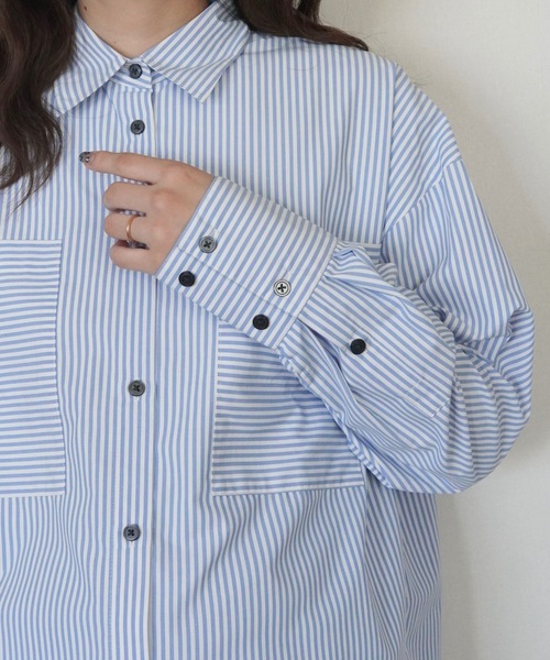 ZOZOMARKET（ゾゾマーケット）の「スーパーワイドスリーブリラクシーシャツ-ZOZOMARKET by ハヤシアンナ（シャツ/ブラウス・レディース・ライトブルー/オレンジ・マルチサイズ）」の8枚目の写真