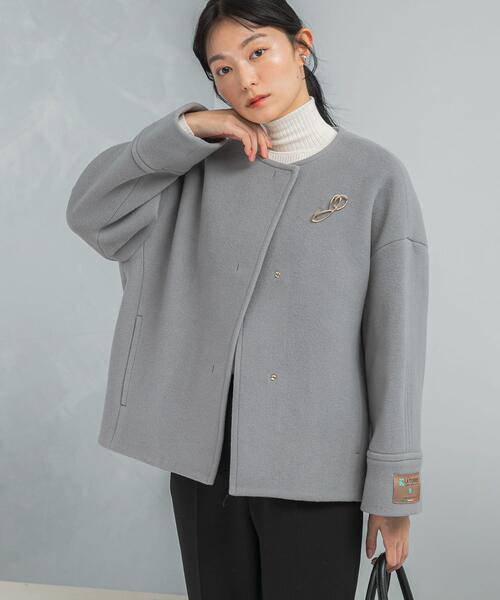 URBAN RESEARCH ROSSO WOMEN（アーバンリサーチ　ロッソ）の「LA TORREショートノーカラーコート（その他アウター・レディース・ネイビー/ベージュ系その他・38/36）」の2枚目の写真