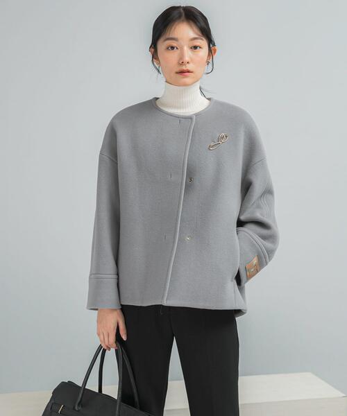 URBAN RESEARCH ROSSO WOMEN（アーバンリサーチ　ロッソ）の「LA TORREショートノーカラーコート（その他アウター・レディース・ネイビー/ベージュ系その他・38/36）」の3枚目の写真