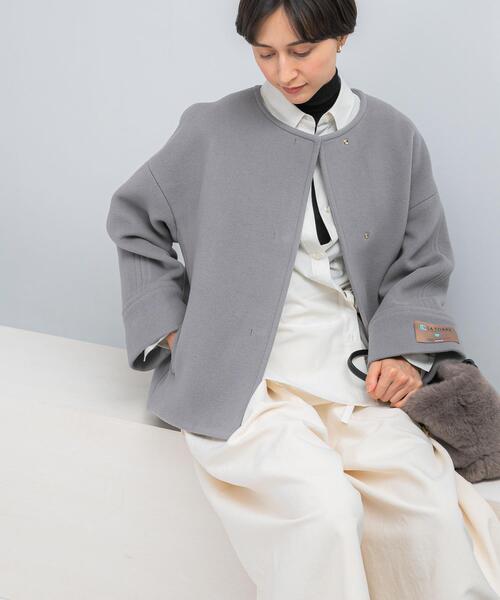 URBAN RESEARCH ROSSO WOMEN（アーバンリサーチ　ロッソ）の「LA TORREショートノーカラーコート（その他アウター・レディース・ネイビー/ベージュ系その他・38/36）」の5枚目の写真