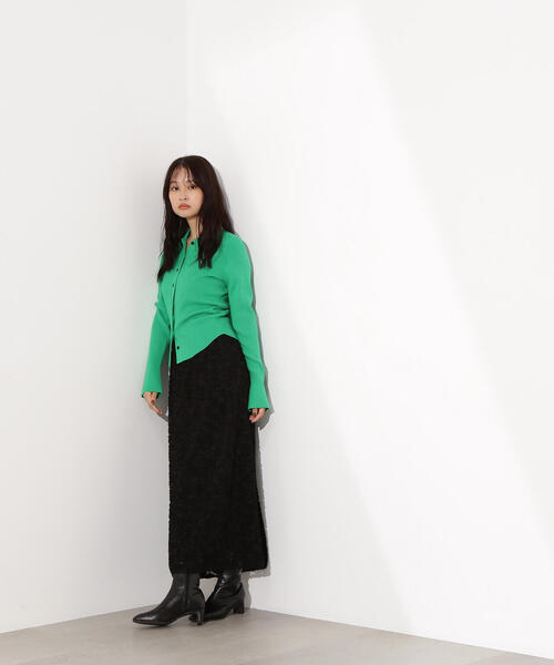 N.（N. Natural Beauty Basic）（エヌエヌナチュラルビューティーベーシック）の「【PS/低身長サイズ】カットジャガードナロースカート（スカート・レディース・レッド/オフホワイト/ブラック・P/S/MEDIUM）」の6枚目の写真