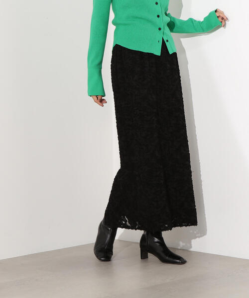 N.（N. Natural Beauty Basic）（エヌエヌナチュラルビューティーベーシック）の「【PS/低身長サイズ】カットジャガードナロースカート（スカート・レディース・レッド/オフホワイト/ブラック・P/S/MEDIUM）」の8枚目の写真