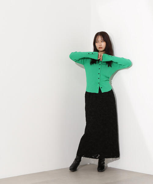 N.（N. Natural Beauty Basic）（エヌエヌナチュラルビューティーベーシック）の「【PS/低身長サイズ】カットジャガードナロースカート（スカート・レディース・レッド/オフホワイト/ブラック・P/S/MEDIUM）」の12枚目の写真