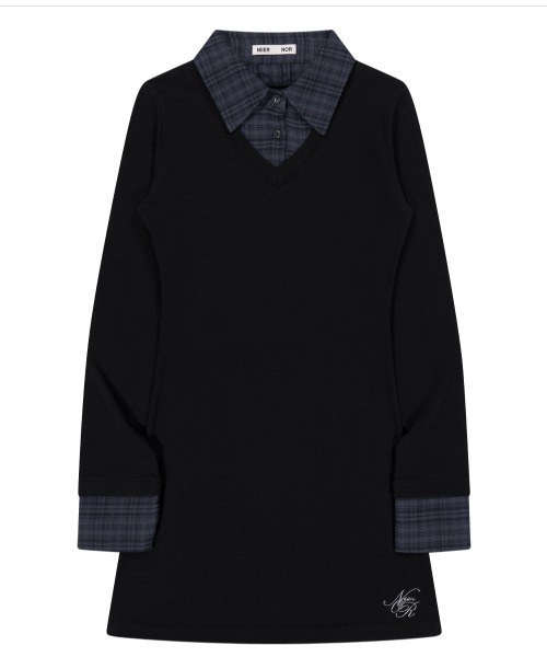 NIIER NOR(ニアノア)の「A'GEM/9 × .kom 『NIIER NOR/ニアノア』 LAYERED CHECK SHIRT DRESS/レイヤードニットチェックトップス(その他トップス・レディース・ブラック/グレー・FREE)」の11枚目の写真