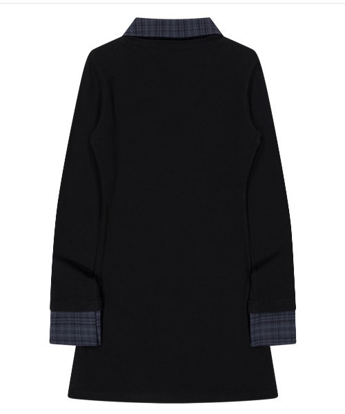 NIIER NOR(ニアノア)の「A'GEM/9 × .kom 『NIIER NOR/ニアノア』 LAYERED CHECK SHIRT DRESS/レイヤードニットチェックトップス(その他トップス・レディース・ブラック/グレー・FREE)」の12枚目の写真