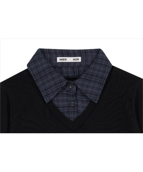 NIIER NOR(ニアノア)の「A'GEM/9 × .kom 『NIIER NOR/ニアノア』 LAYERED CHECK SHIRT DRESS/レイヤードニットチェックトップス(その他トップス・レディース・ブラック/グレー・FREE)」の13枚目の写真