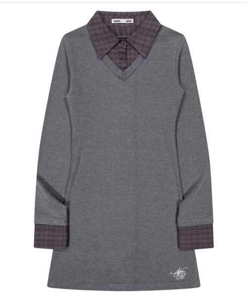 NIIER NOR(ニアノア)の「A'GEM/9 × .kom 『NIIER NOR/ニアノア』 LAYERED CHECK SHIRT DRESS/レイヤードニットチェックトップス(その他トップス・レディース・ブラック/グレー・FREE)」の15枚目の写真