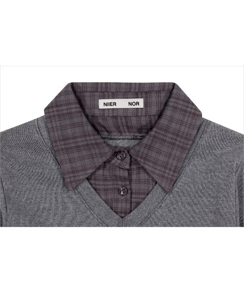 NIIER NOR(ニアノア)の「A'GEM/9 × .kom 『NIIER NOR/ニアノア』 LAYERED CHECK SHIRT DRESS/レイヤードニットチェックトップス(その他トップス・レディース・ブラック/グレー・FREE)」の17枚目の写真