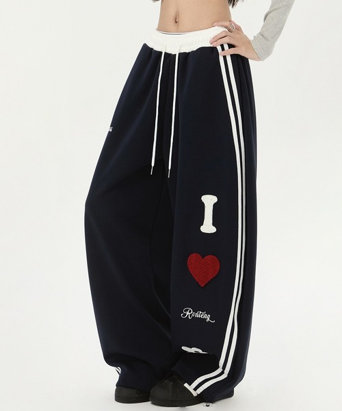 HALEY PESCA（ヘーリーペスカ）の「HALEY PESCA/I LOVE パッチワーク　バイカラースウェットパンツ（スウェットパンツ・レディース・グレー/ネイビー・SMALL/MEDIUM）」の6枚目の写真