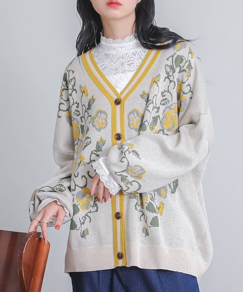 somari imagination(ソマリ イマジネーション)の「『花柄ジャカードニットカーディガン』(カーディガン/ボレロ・レディース・ライトベージュ・FREE)」の1枚目の写真
