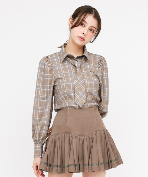 ROYAL PARTY（ロイヤルパーティー）の「ネクタイ付チェックシャツ（シャツ/ブラウス・レディース・ネイビー/カーキ/ブラウン・FREE）」の3枚目の写真