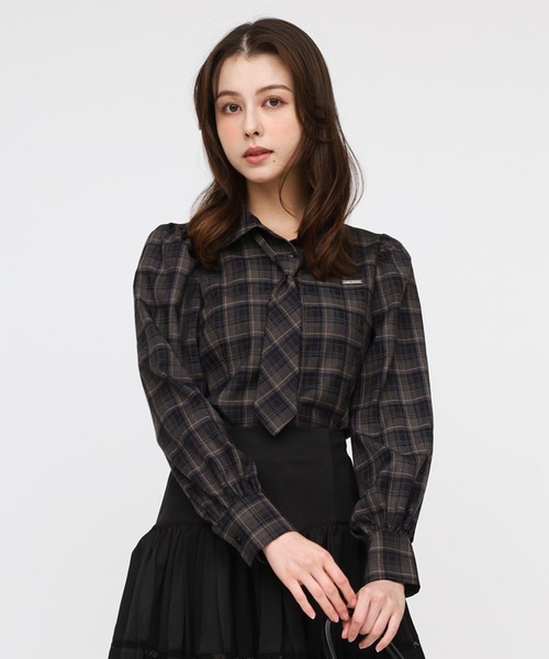 ROYAL PARTY（ロイヤルパーティー）の「ネクタイ付チェックシャツ（シャツ/ブラウス・レディース・ネイビー/カーキ/ブラウン・FREE）」の13枚目の写真