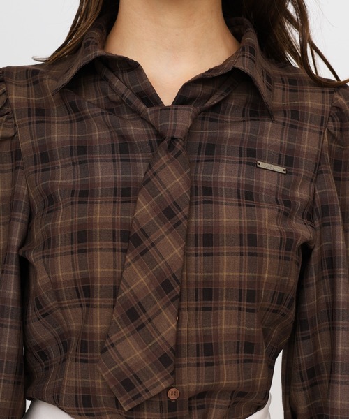 ROYAL PARTY（ロイヤルパーティー）の「ネクタイ付チェックシャツ（シャツ/ブラウス・レディース・ネイビー/カーキ/ブラウン・FREE）」の7枚目の写真