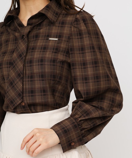 ROYAL PARTY（ロイヤルパーティー）の「ネクタイ付チェックシャツ（シャツ/ブラウス・レディース・ネイビー/カーキ/ブラウン・FREE）」の8枚目の写真