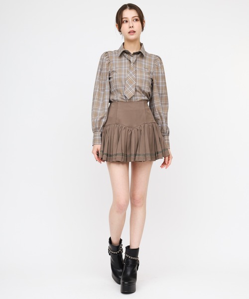 ROYAL PARTY（ロイヤルパーティー）の「ネクタイ付チェックシャツ（シャツ/ブラウス・レディース・ネイビー/カーキ/ブラウン・FREE）」の15枚目の写真