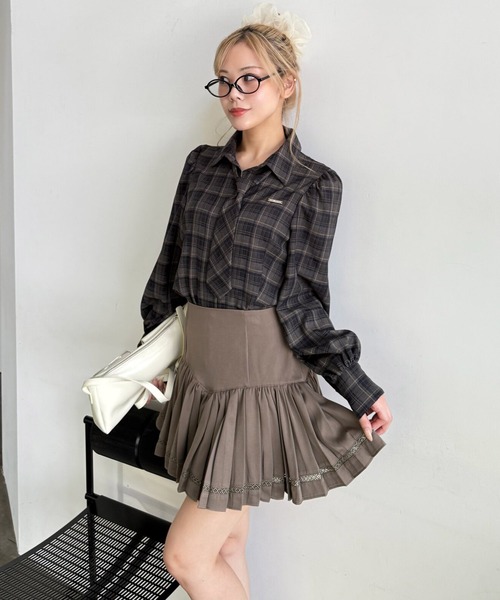 ROYAL PARTY（ロイヤルパーティー）の「ネクタイ付チェックシャツ（シャツ/ブラウス・レディース・ネイビー/カーキ/ブラウン・FREE）」の16枚目の写真