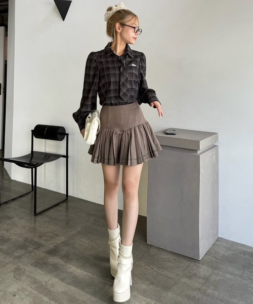 ROYAL PARTY（ロイヤルパーティー）の「ネクタイ付チェックシャツ（シャツ/ブラウス・レディース・ネイビー/カーキ/ブラウン・FREE）」の18枚目の写真