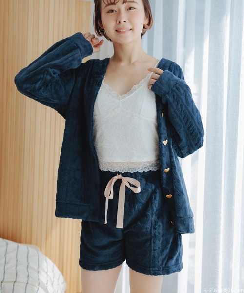 fran de lingerie（フランデランジェリー）の「もこもこ ルームウェア ショートパンツ レディース 冬 あったか パジャマ モコモコ 着る毛布「メモリーフリース」（ルームウェア/パジャマ・レディース・オフホワイト/ワイン系/ネイビー/ブラウン系その他・M-L）」の18枚目の写真