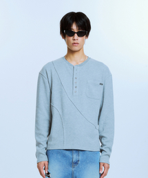 ARCHIVE BOLD（アーカイブボールド）の「CUTOUT PANEL HENLEY T-SHIRTS (LIGHT GRAY)（Tシャツ/カットソー）」