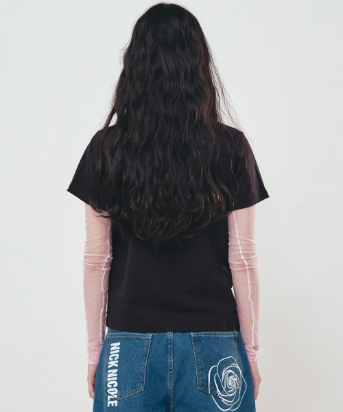 NICK&NICOLE(ニックアンドニコール)の「BUTTERFLY NICOLE LABEL SLIM TOP_BLACK PINK(Tシャツ/カットソー・レディース・その他・FREE)」の3枚目の写真