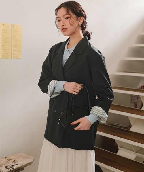 titivate（ティティベイト）の「ダブルテーラードジャケット（テーラードジャケット・レディース・ライトベージュ/ブラック/ネイビー/ブラウン・L/M/S）」の5枚目の写真