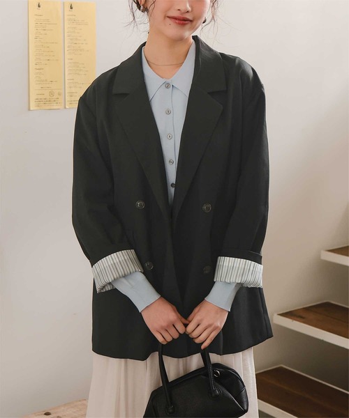 titivate（ティティベイト）の「ダブルテーラードジャケット（テーラードジャケット・レディース・ライトベージュ/ブラック/ネイビー/ブラウン・L/M/S）」の6枚目の写真