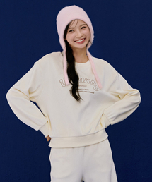 女性起毛刺繍スウェットTシャツ-アイボリー